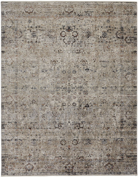 4' x 6' Taupe Ivory and Gray Abstract Distressed Area Rug with Fringe