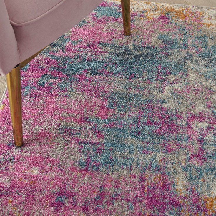 4' x 6' Blue and Pink Abstract Power Loom Area Rug