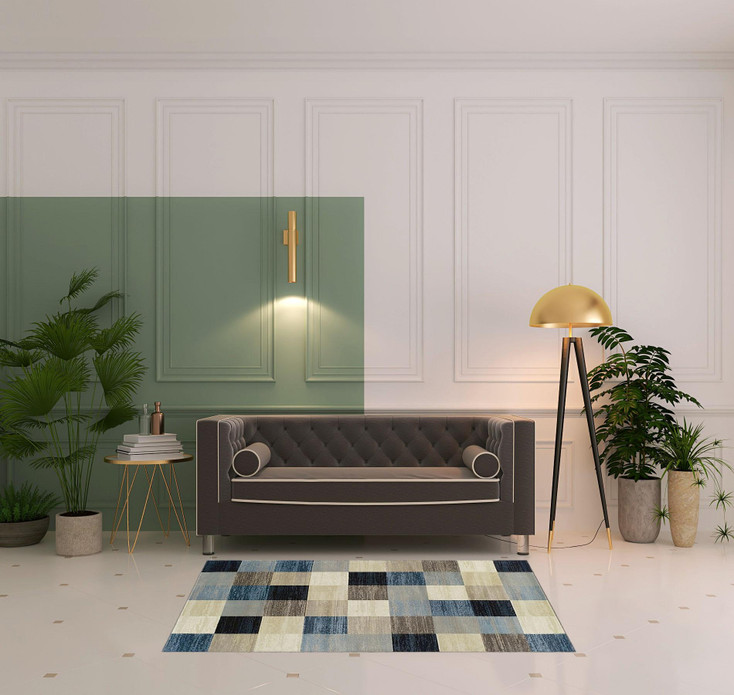 4' x 6' Blue and Teal Geometric Power Loom Stain Resistant Area Rug