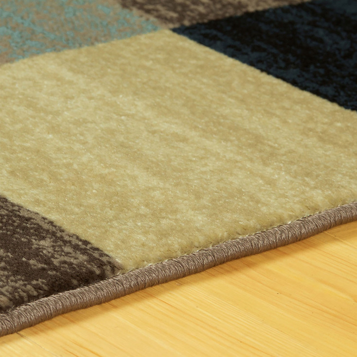 4' x 6' Blue and Teal Geometric Power Loom Stain Resistant Area Rug