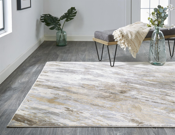 4' x 6' Ivory Tan and Brown Abstract Area Rug