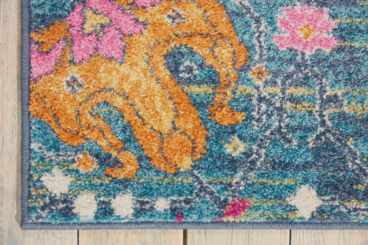 4' x 6' Blue and Orange Floral Power Loom Area Rug