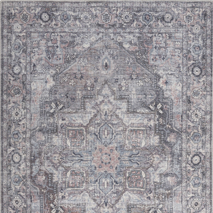 4' x 6' Grey Oriental Power Loom Distressed Washable Cotton Area Rug