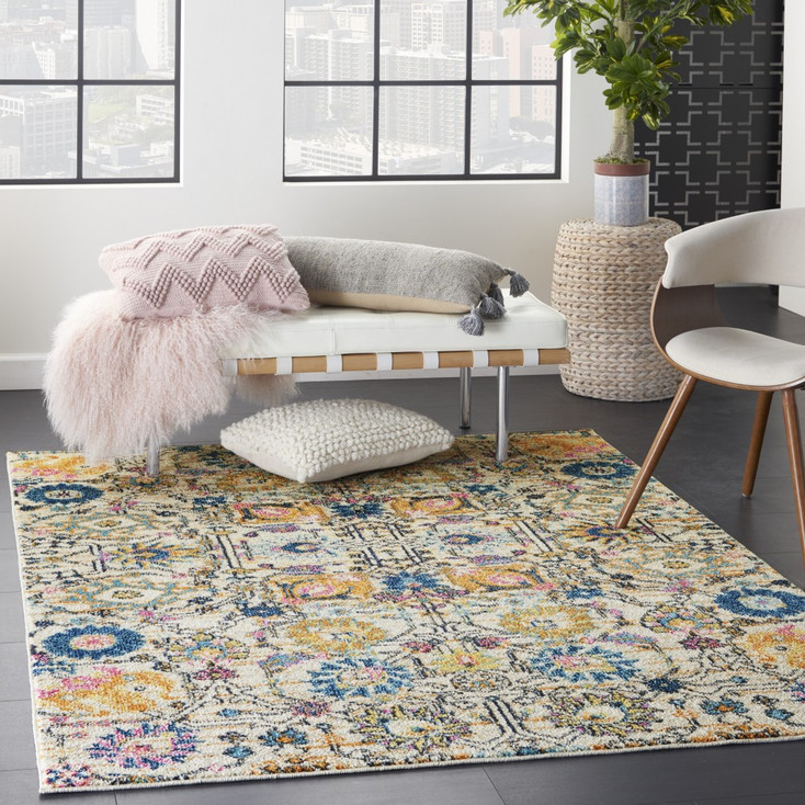 4' x 6' Orange & Ivory Floral Power Loom Area Rug
