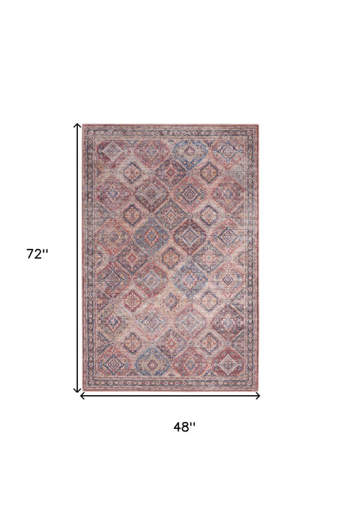 4' x 6' Multicolor Oriental Power Loom Distressed Washable Area Rug