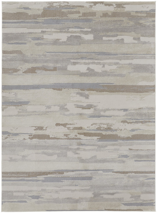 4' x 6' Ivory Tan and Brown Abstract Power Loom Distressed Stain Resistant Area Rug