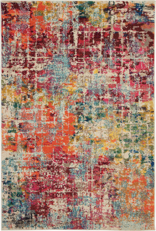 4' x 6' Pink Abstract Power Loom Distressed Non Skid Area Rug