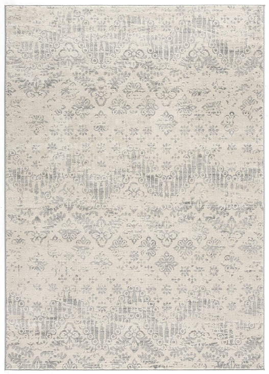 4' x 6' Ivory Distressed Ikat Pattern Area Rug