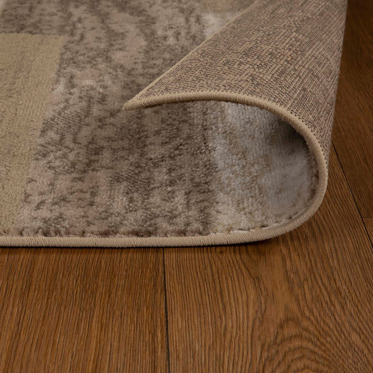 4' x 6' Beige Patchwork Power Loom Stain Resistant Area Rug