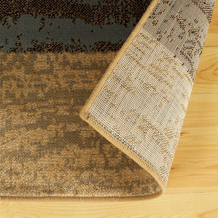4' x 6' Light Blue and Beige Patchwork Power Loom Stain Resistant Area Rug