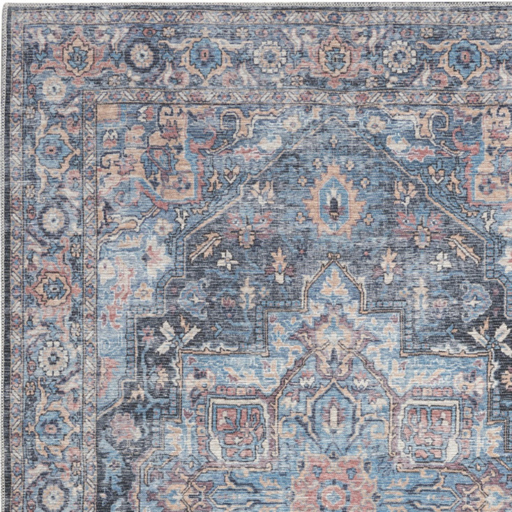 4' x 6' Light Blue Oriental Power Loom Distressed Washable Area Rug