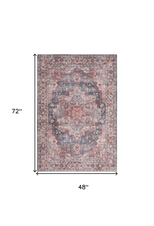 4' x 6' Multicolor Oriental Power Loom Distressed Washable Cotton Area Rug