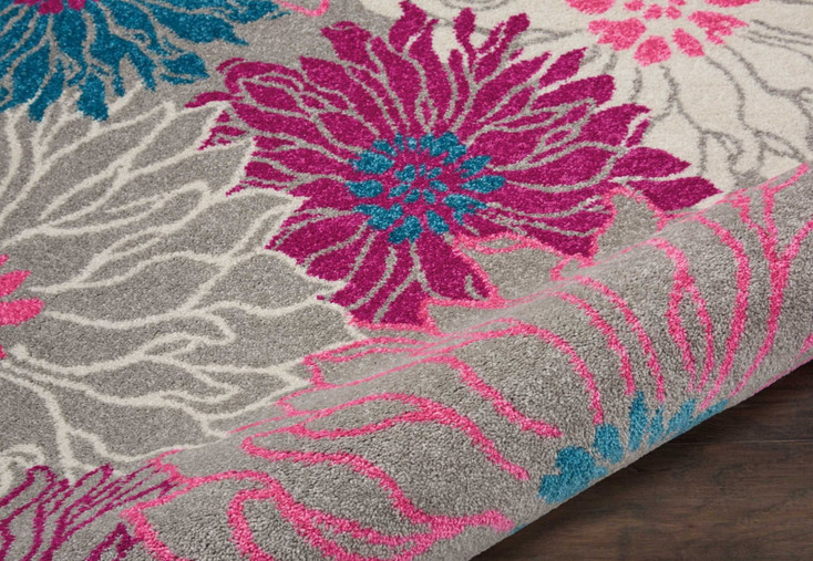 4' x 6' Gray Floral Dhurrie Area Rug