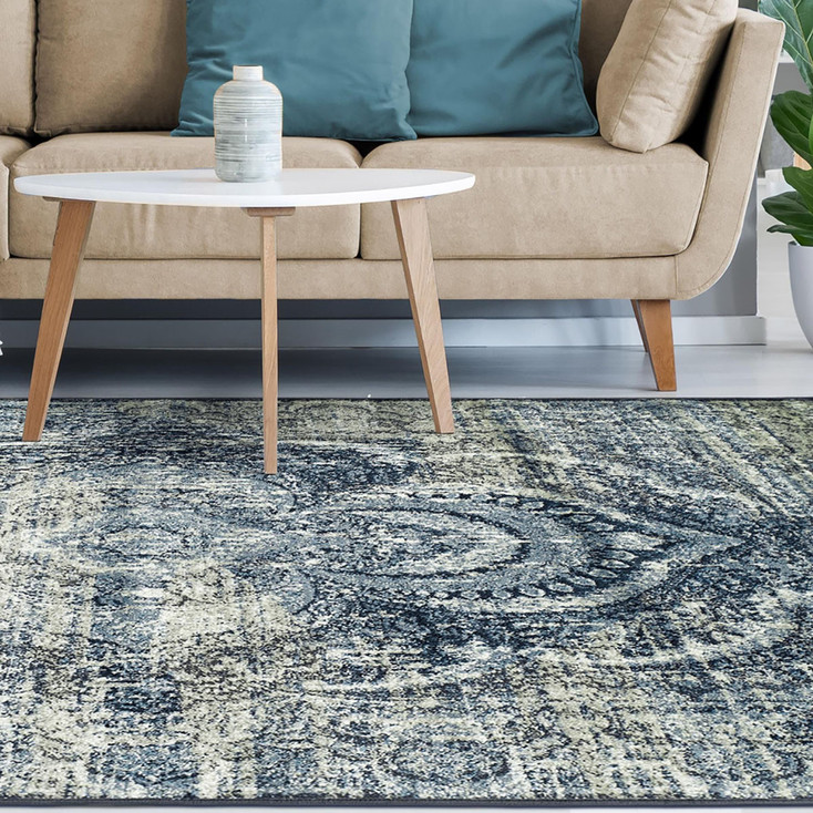 4' x 6' Taupe Abstract Power Loom Distressed Stain Resistant Area Rug