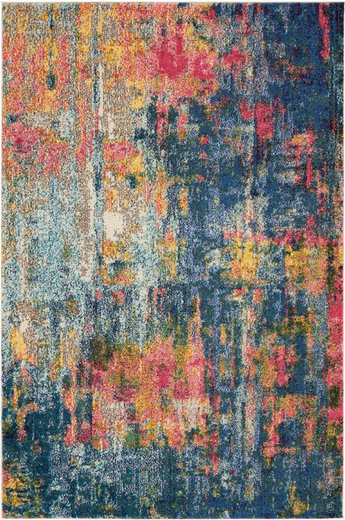 4' x 6' Blue and Yellow Abstract Power Loom Non Skid Area Rug