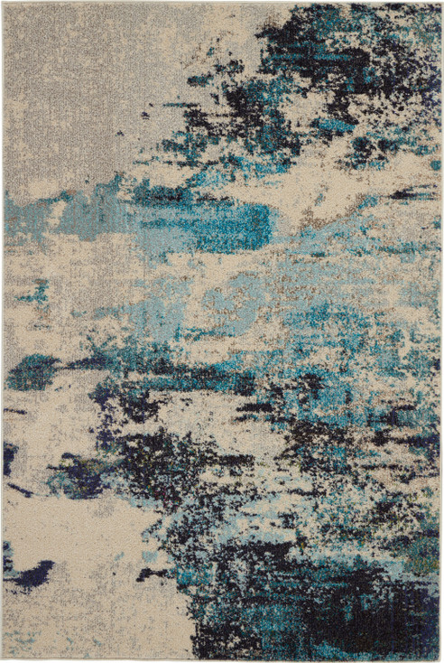 4' x 6' Ivory and Teal Blue Abstract Power Loom Non Skid Area Rug