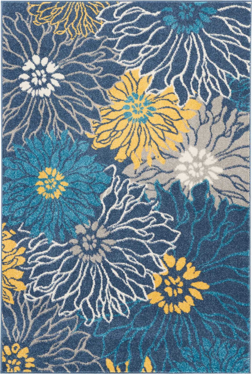 4' x 6' Blue Floral Power Loom Polypropylene Area Rug