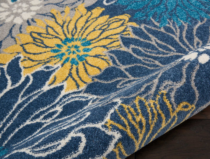 4' x 6' Blue Floral Power Loom Polypropylene Area Rug
