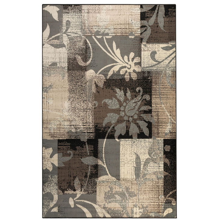 4' x 6' Beige & Gray Floral Power Loom Distressed Stain Resistant Area Rug