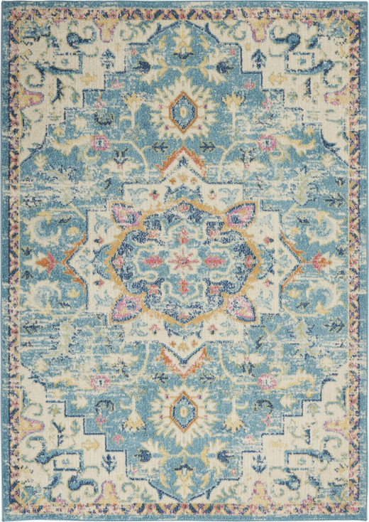 5' x 7' Blue and Ivory Dhurrie Area Rug
