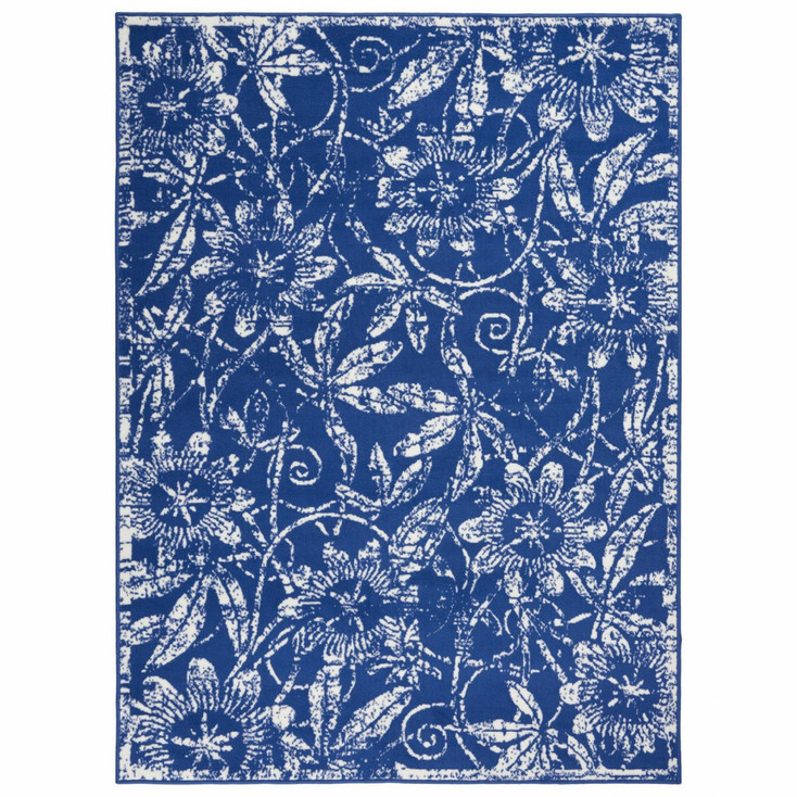 5' x 7' Navy Blue Floral Dhurrie Polypropylene Area Rug