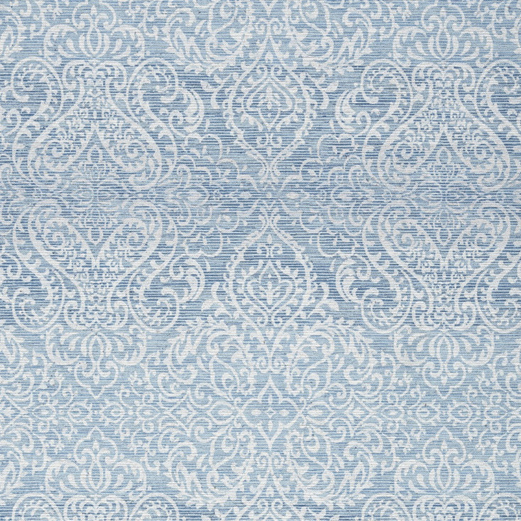 5' x 7' Aqua Damask Distressed Washable Area Rug