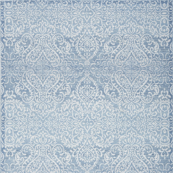 5' x 7' Aqua Damask Distressed Washable Area Rug