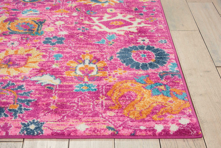 5' x 7' Fuchsia Floral Power Loom Area Rug