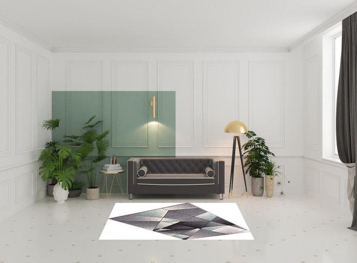 5' x 7' Grey Blue Geometric Area Rug