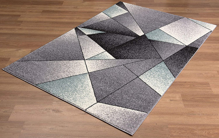 5' x 7' Grey Blue Geometric Area Rug