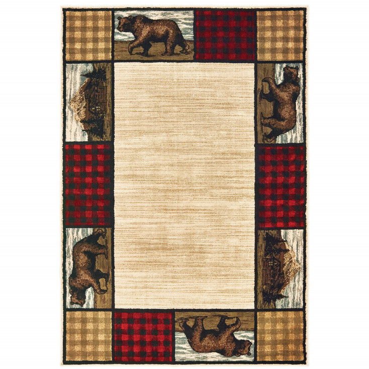 5' x 7' Ivory Southwestern Power Loom Stain Resistant Area Rug