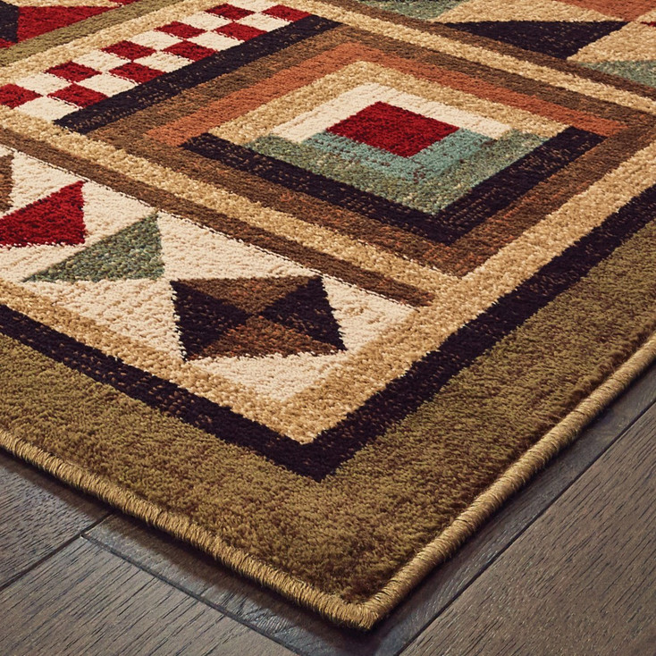 5' x 7' Brown and Red Ikat Patchwork Area Rug