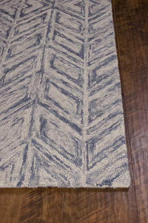 5' x 7' Blue Hand Tufted Wool Herringbone Indoor Rectangle Area Rug