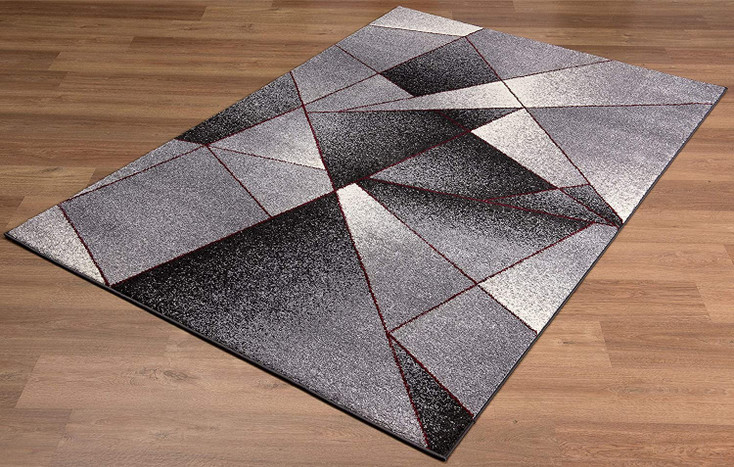 5' x 7' Grey Red Geometric Area Rug