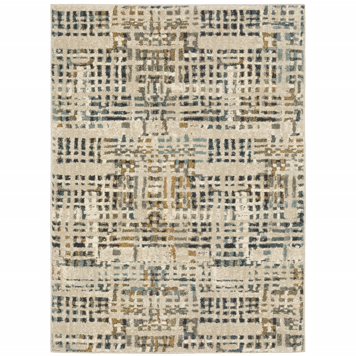 5' x 7' Beige Grey Blues Orange Yellow and Ivory Abstract Power Loom Area Rug