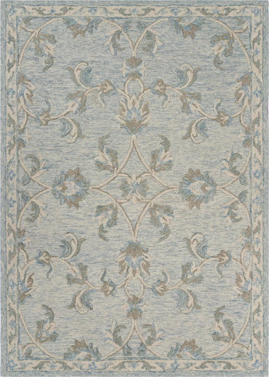 5' x 7' Blue and Ivory Wool Hand Tufted Area Rug