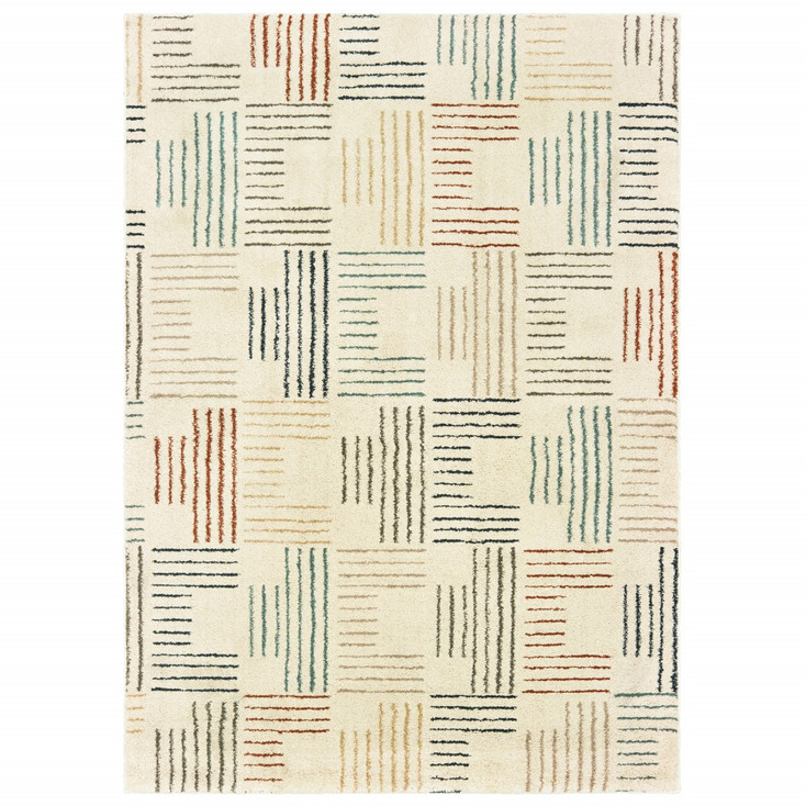 5' x 7' Ivory Multi Neutral Tone Scratch Indoor Area Rug