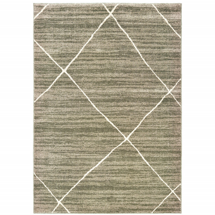 5' x 7' Grey and Ivory Geometric Power Loom Stain Resistant Area Rug