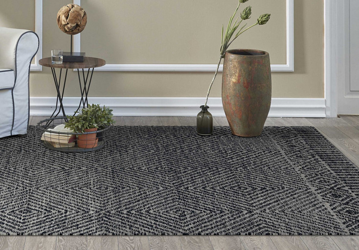 5' x 7' Grey Black Hand Tufted Space Dyed Geometric Indoor Area Rug
