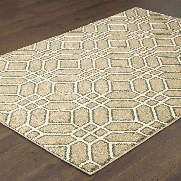 5' x 7' Sand & Ivory Geometric Power Loom Stain Resistant Area Rug