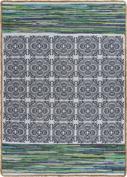 5' x 7' Blue and Green Chindi Area Rug