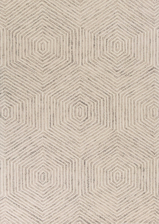 5' x 7' Ivory Geometric Hexagon Wool Indoor Area Rug