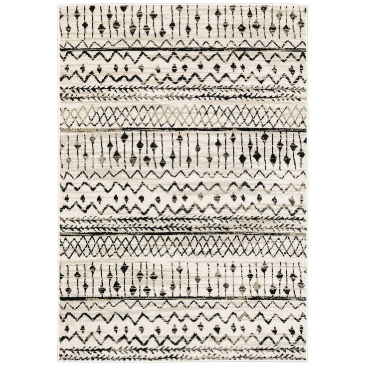 5' x 7' Ivory and Black Eclectic Patterns Indoor Area Rug