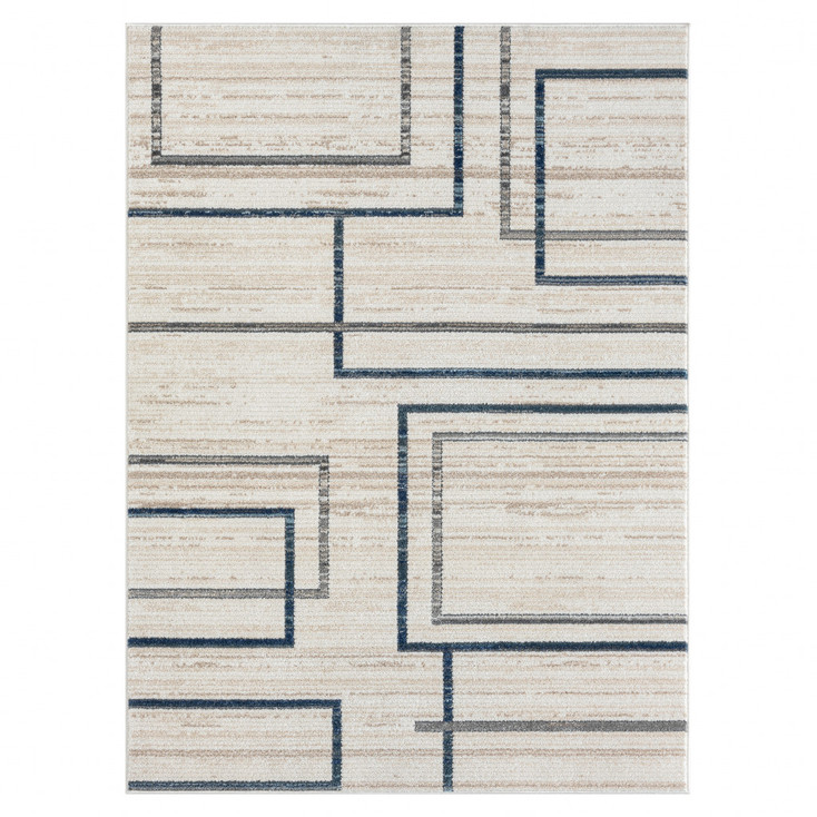 5' x 7' Ivory Blue & Gray Geometric Area Rug