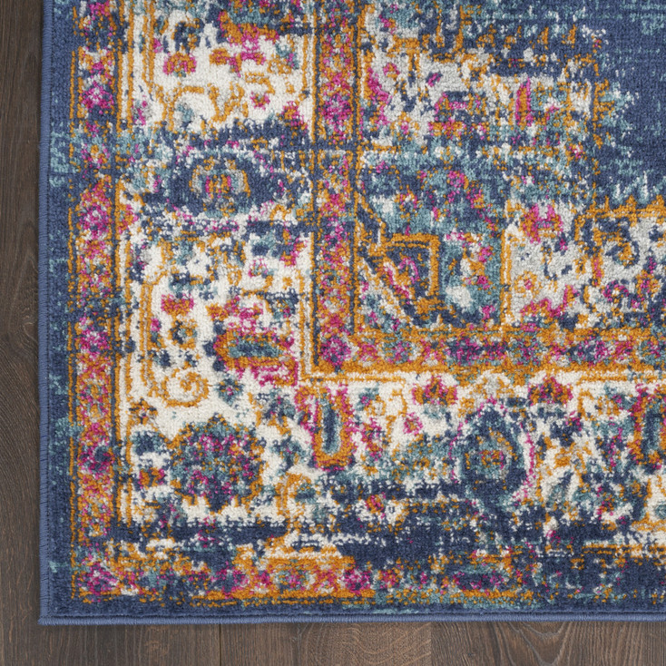 5' x 7' Navy Blue Floral Power Loom Distressed Rectangle Area Rug