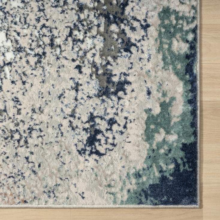 5' x 7' Blue and Gray Abstract Stain Resistant Area Rug