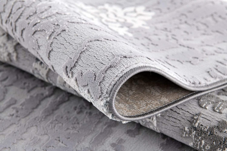 5' x 7' Gray Damask Power Loom Polyester Area Rug