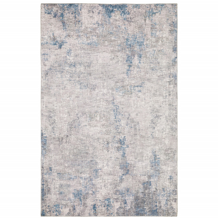 5' x 7' Grey and Blue Abstract Power Loom Stain Resistant Area Rug