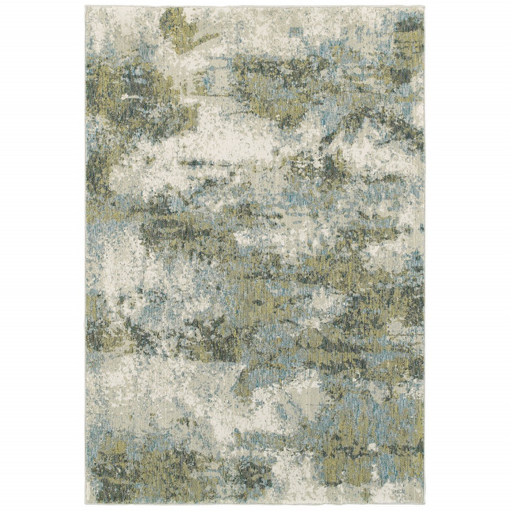 5' x 7' Blue and Sage Distressed Waves Indoor Area Rug