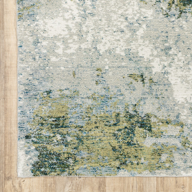 5' x 7' Blue and Sage Distressed Waves Indoor Area Rug